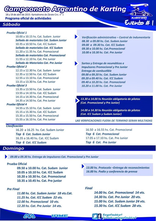 Campeonato Argentino de Karting / CRONOGRAMA DE ACTIVIDADES