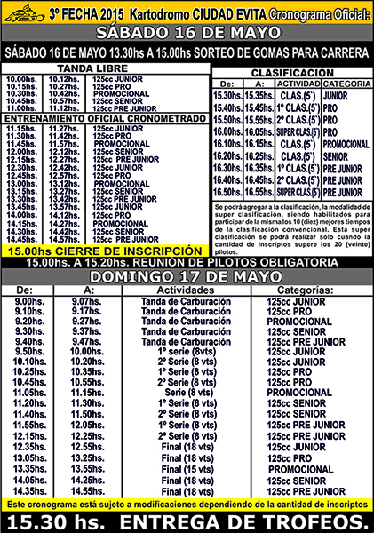 Cronograma 3ra Fecha Regional de Karting